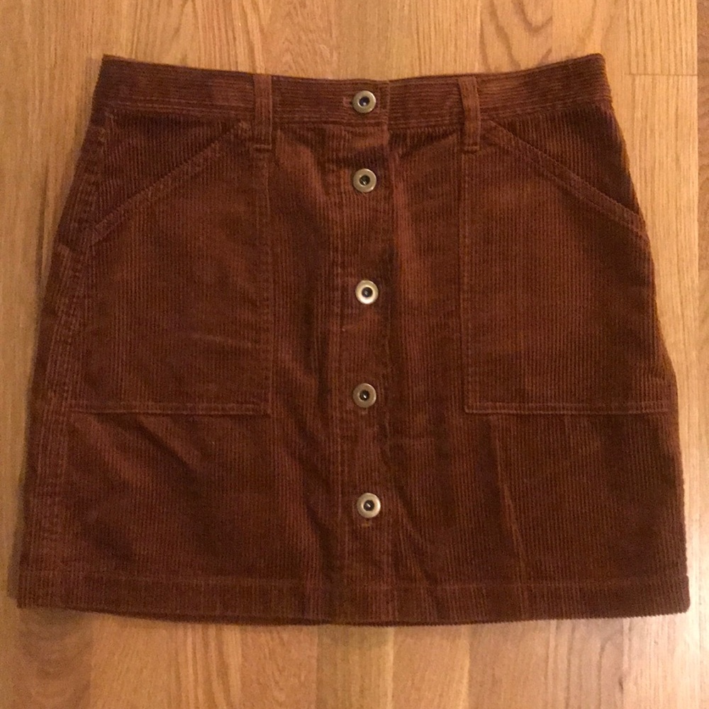 Copper corduroy button down skirt